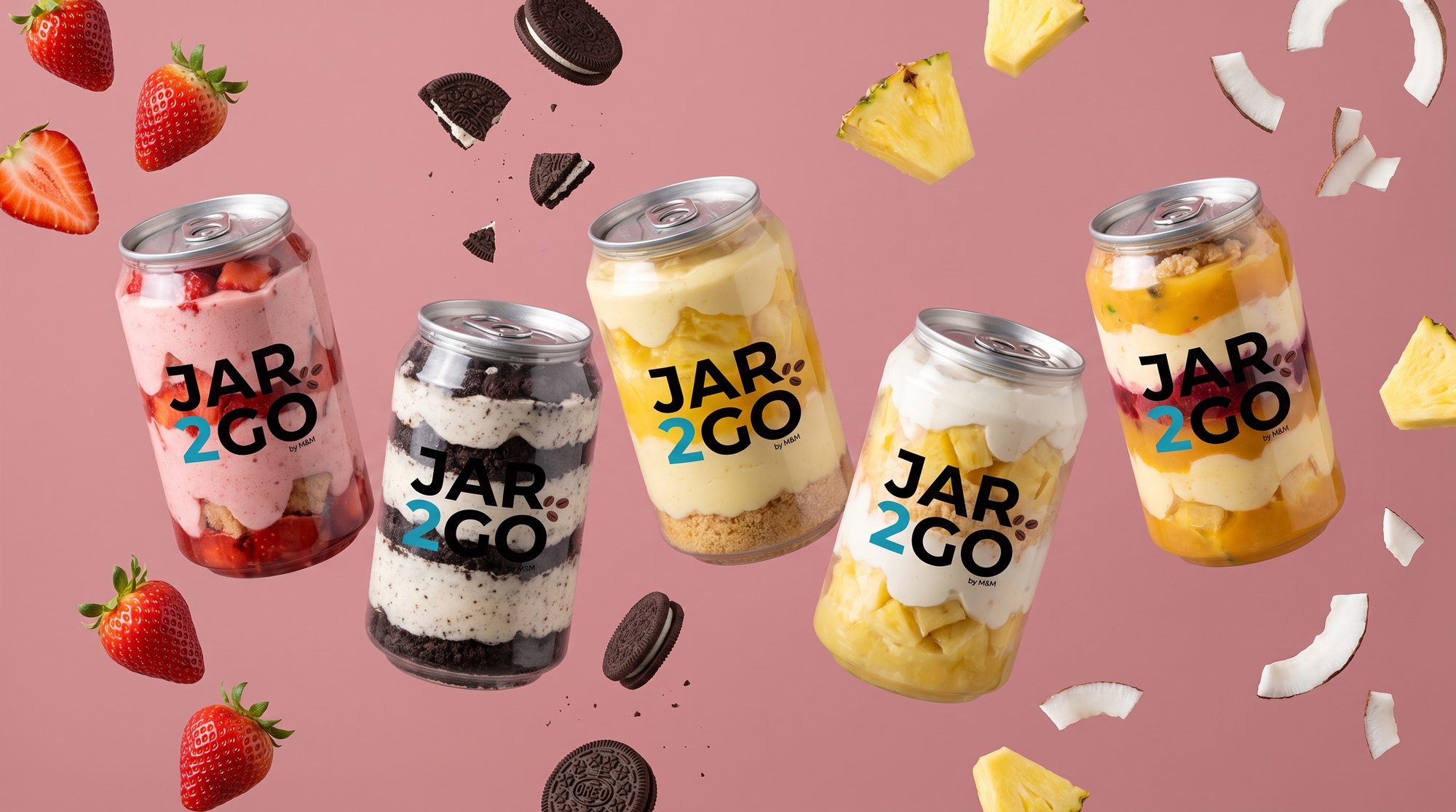 Latas JAR2GO con fresas, piña y coco
